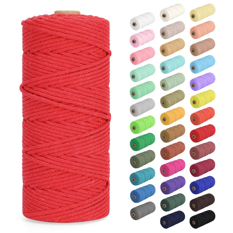 Macrame Cord 4mm x 109Yards 328Feet Natural Cotton Macrame Rope 4 Strands Twisted Macrame Cotton Cord for Wall Hanging Plant Hangers Crafts Gift Wrapping and Wedding Decorations Red