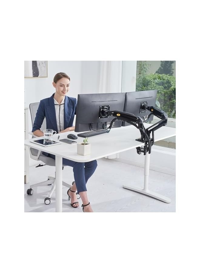 ان بي حامل مكتبي بشاشتين، حامل شاشة كمبيوتر يدعم الدوران الكامل، مناسب لشاشتين مقاس 17-27 بوصة، كل شاشة تتحمل حمولة 4.4-19.8 رطل. - Image 2