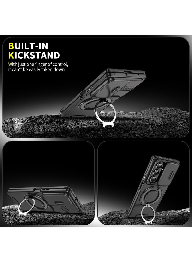 SYOSI Samsung Galaxy Z Fold7 Case, Heavy Duty Shockproof Cover with Slide Camera Protection, Military Grade Drop Resistant with 360° Rotating Kickstand, Full Body Armor Case for Galaxy Z Fold 7, Black - Image 4