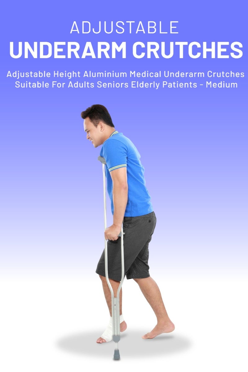 ايد بلس عكازات طبية من الألومنيوم قابلة لتعديل الارتفاع تحت الإبط، مناسبة للبالغين وكبار السن والمرضى المسنين - متوسطة - Image 5