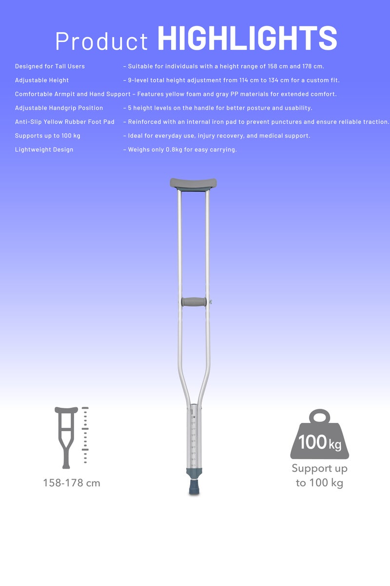ايد بلس عكازات طبية من الألومنيوم قابلة لتعديل الارتفاع تحت الإبط، مناسبة للبالغين وكبار السن والمرضى المسنين - متوسطة - Image 4