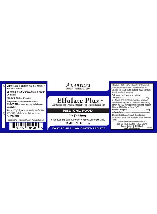 ELFOLATE Plus® 3mg L-Methylfolate Methyl Folate Methylfolate Medical Food Supplement Professional Strength Active Pure Potent 30 Tablets - Image 2