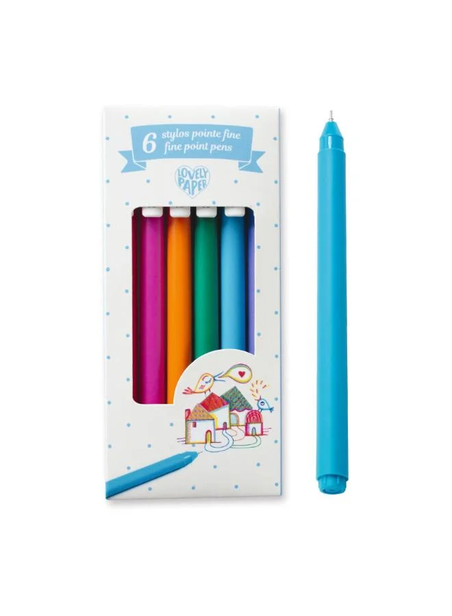 DJECO Djeco 6 Gel Pens Fine Point 0.7 mm, Set of 6 Smooth Writing Pens with Card Box and Window, Caps with Hanging Clip, Precise and Easy-Grip Gel Pens for Drawing, Writing, and Creative Art Projects