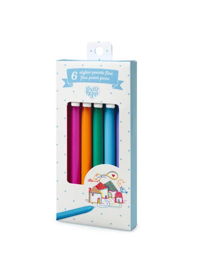 DJECO Djeco 6 Gel Pens Fine Point 0.7 mm, Set of 6 Smooth Writing Pens with Card Box and Window, Caps with Hanging Clip, Precise and Easy-Grip Gel Pens for Drawing, Writing, and Creative Art Projects
