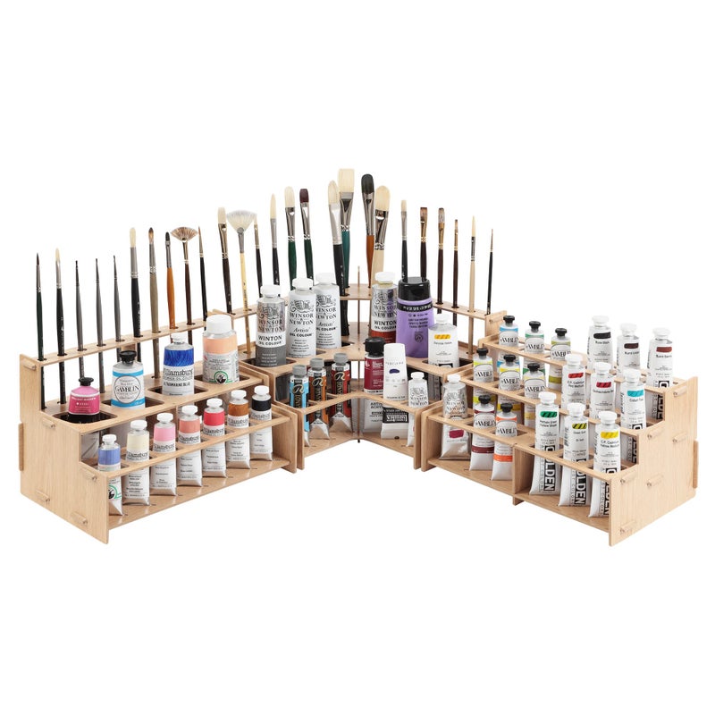 HG Art Concepts Mezzo Artist Brush and paint Tube Organizer Rack Set 3 Pieces - Wood Grain Laminate Multi-Layer Storage Display Stand for paintbrushes, Oil & Acrylic paints - Image 1