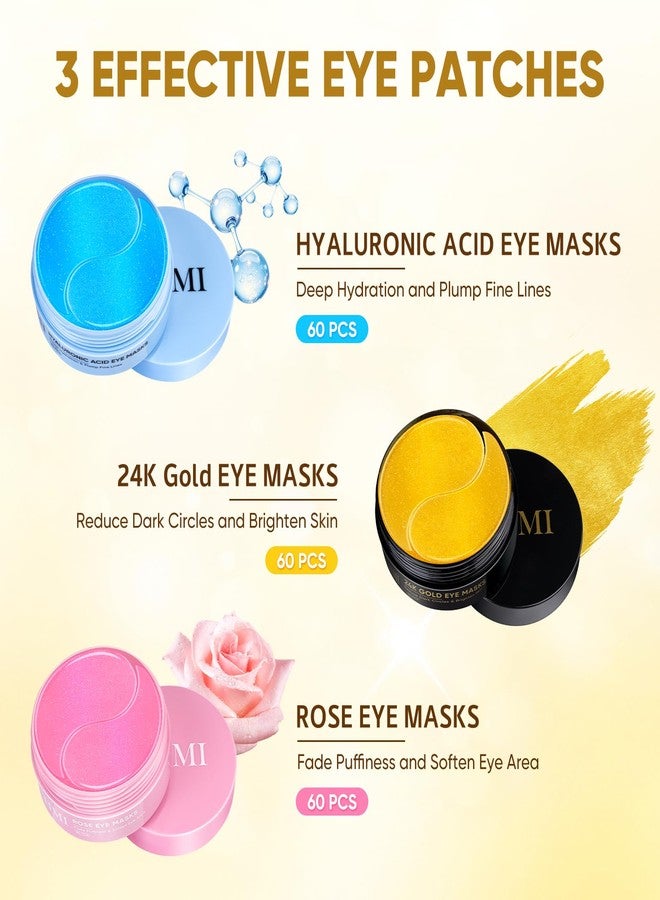 CHMI 180 Pcs (90 Pairs Under Eye Patches, 3-Pack Eye Mask Set (24K Gold, Hyaluronic Acid, Rose for Dark Circles and Puffy Eyes, Hydrating Gel Pads for Undereye Bags, Skin Care. - Image 2