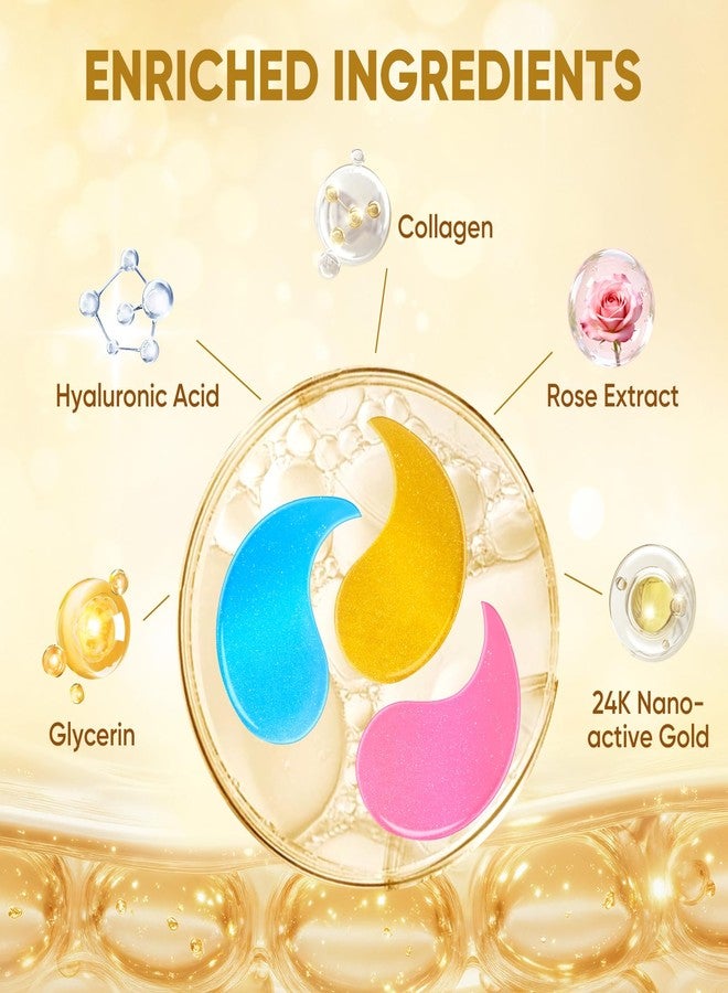 CHMI 180 Pcs (90 Pairs Under Eye Patches, 3-Pack Eye Mask Set (24K Gold, Hyaluronic Acid, Rose for Dark Circles and Puffy Eyes, Hydrating Gel Pads for Undereye Bags, Skin Care. - Image 3