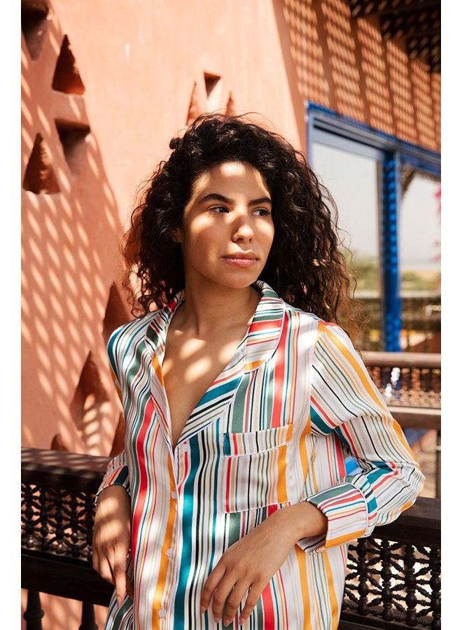 Dresscode Colorful Buttoned Long Sleeved With Front Pocket Satin Pyjama Set - Image 2