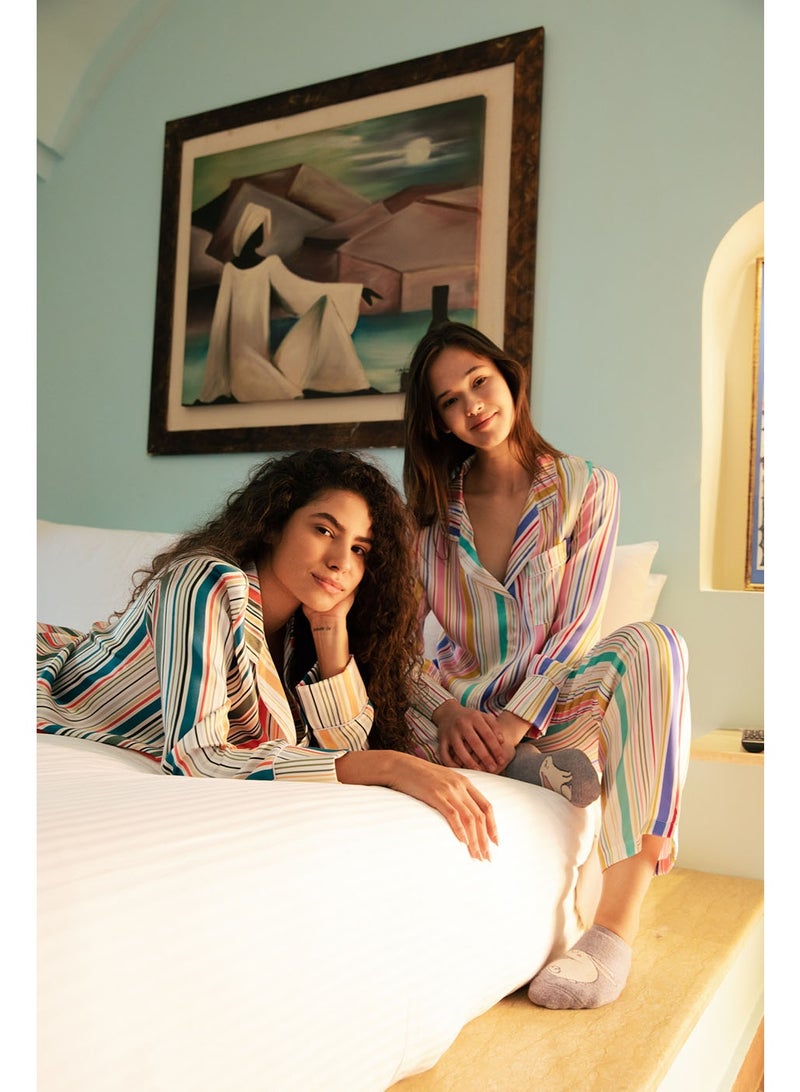 Dresscode Colorful Buttoned Long Sleeved With Front Pocket Satin Pyjama Set - Image 3