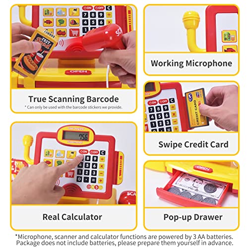  FS FS Toy Cash Register for Kids with True Barcode Scanner Calculator Toys Pretend Play for Toddlers 35 Shopping Playset Kids Cash Register with Credit Card for Boys and Girls - Image 5