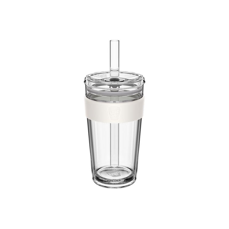 KeepCup Cold Cup Longplay Double wall Glass Ice Coffee Tumbler with Lid and Straw 16oz 454ml Chalk - Image 2