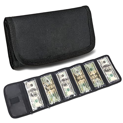 VOCHIC Money Wallet, Money Organizer for Cash with 6 Zippered Pocket Multipack Money Pouch, Cash Bill Organizer, Money Bag Small Travel Money Holder for Budgeting, Receipt and Tips (Black) - Image 1