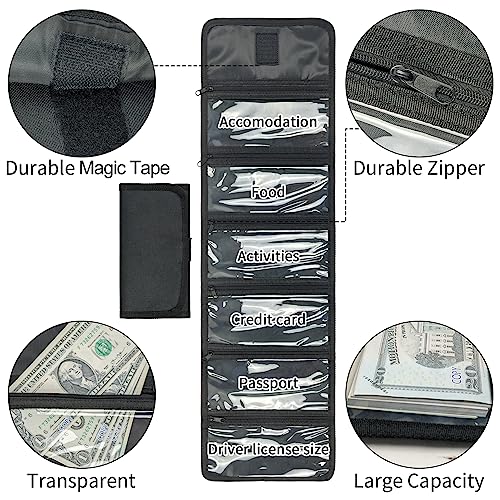 VOCHIC Money Wallet, Money Organizer for Cash with 6 Zippered Pocket Multipack Money Pouch, Cash Bill Organizer, Money Bag Small Travel Money Holder for Budgeting, Receipt and Tips (Black) - Image 4