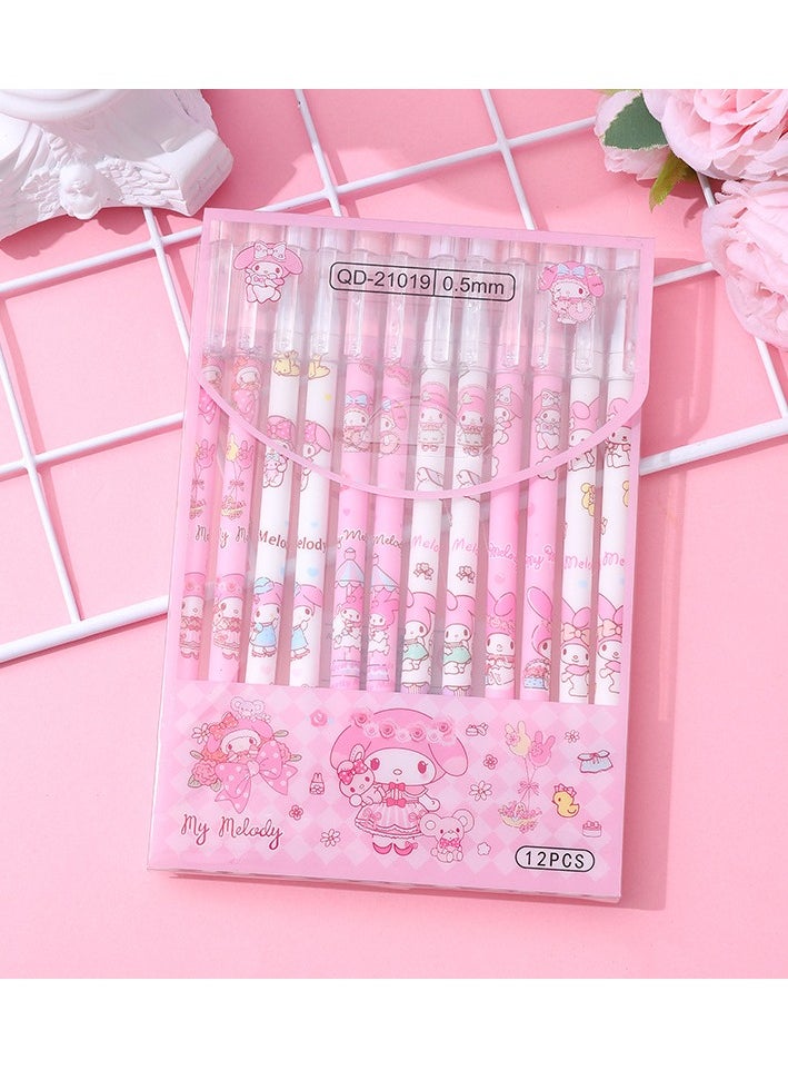 Generic - 12 Pieces Of Cute Family Erasable Straight Neutral Pen Ins Girl Feng Shui Pen High Value Gift Pen Stationery (Pink Bunny-0.5mm Blue Refill) - Image 1