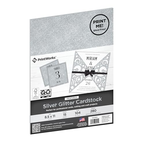 PrintWorks No-Shed Printable Silver Glitter Cardstock 8.5" x 11" - 15 Sheets - 104 lb/280 gsm Silver Glitter Paper - Sparkly Paper for School & Craft Projects - FSC® Certified (00515) - Image 1