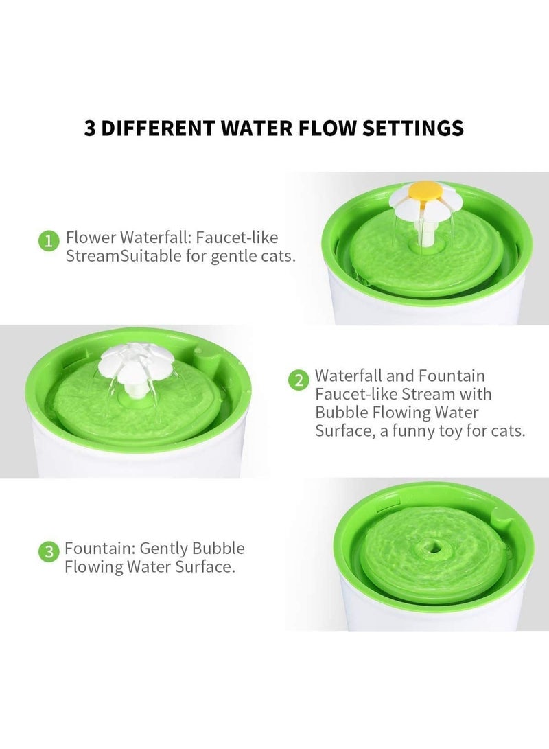 نافورة مياه للقطط، موزع مياه أوتوماتيكي سعة 1.6 لتر مع شلال زهور للقطط والكلاب والحيوانات الأليفة والحيوانات الصغيرة، أخضر - Image 3