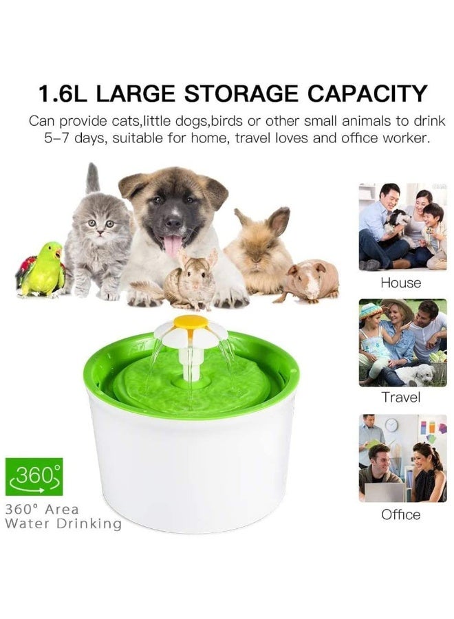 نافورة مياه للقطط، موزع مياه أوتوماتيكي سعة 1.6 لتر مع شلال زهور للقطط والكلاب والحيوانات الأليفة والحيوانات الصغيرة، أخضر - Image 2