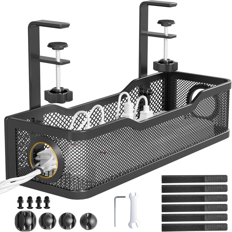 Cinati Under Desk Cable Tray - Black, No Drill Cable Management Box for Office & Home - Image 1