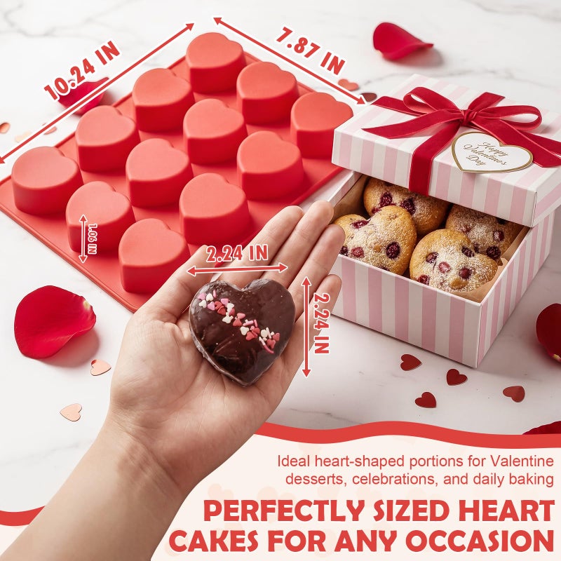 HKNMTT Silicone Heart Molds Valentine's Day for Chocolate Muffin Chocoflan Cake Egg Bites Jello Soap Cupcake Baking, 12 Cavities 2 Pack Love Shapes Red Dessert Pan Handmade DIY Gift Oven Safe Mould - Image 5