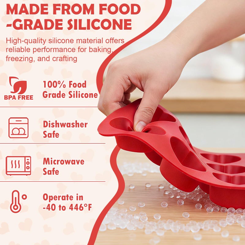 HKNMTT Silicone Heart Molds Valentine's Day for Chocolate Muffin Chocoflan Cake Egg Bites Jello Soap Cupcake Baking, 12 Cavities 2 Pack Love Shapes Red Dessert Pan Handmade DIY Gift Oven Safe Mould - Image 3