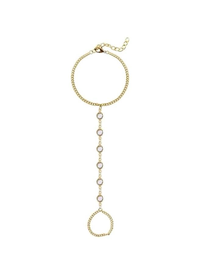Gold Hand Chain Bracelet with CZ Ring Bracelet Hand Chain for Women Adjustable Finger Ring Bracelet for Gift - Image 1