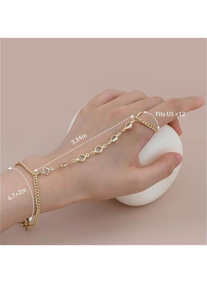 Gold Hand Chain Bracelet with CZ Ring Bracelet Hand Chain for Women Adjustable Finger Ring Bracelet for Gift - Image 2