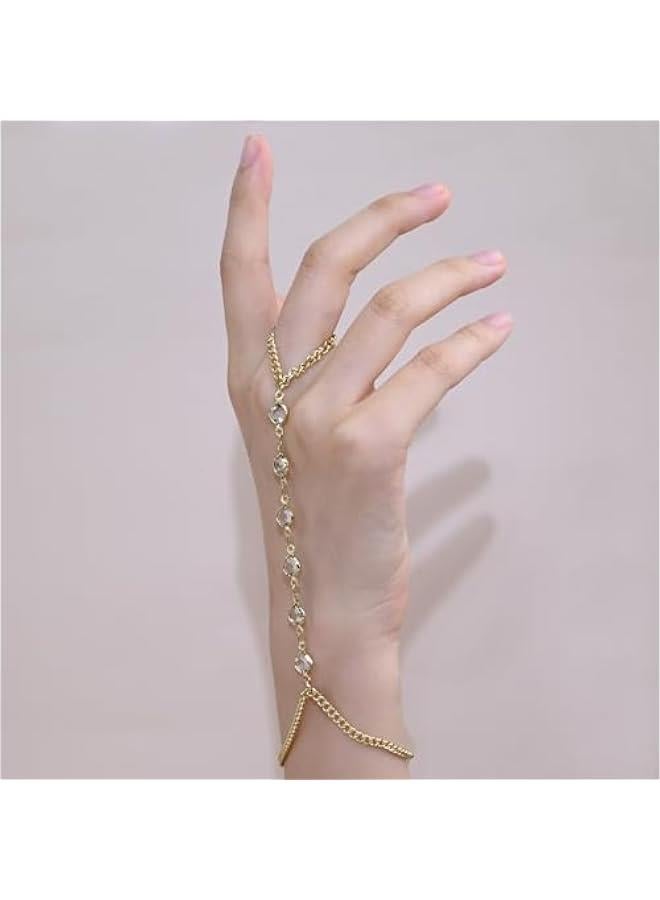 Gold Hand Chain Bracelet with CZ Ring Bracelet Hand Chain for Women Adjustable Finger Ring Bracelet for Gift - Image 3