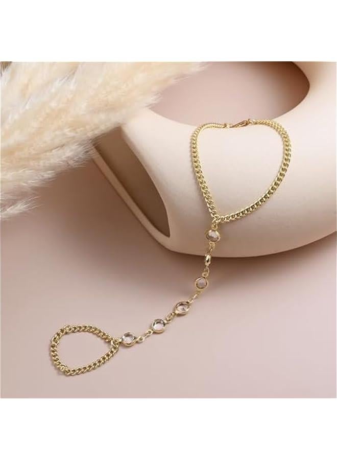 Gold Hand Chain Bracelet with CZ Ring Bracelet Hand Chain for Women Adjustable Finger Ring Bracelet for Gift - Image 4