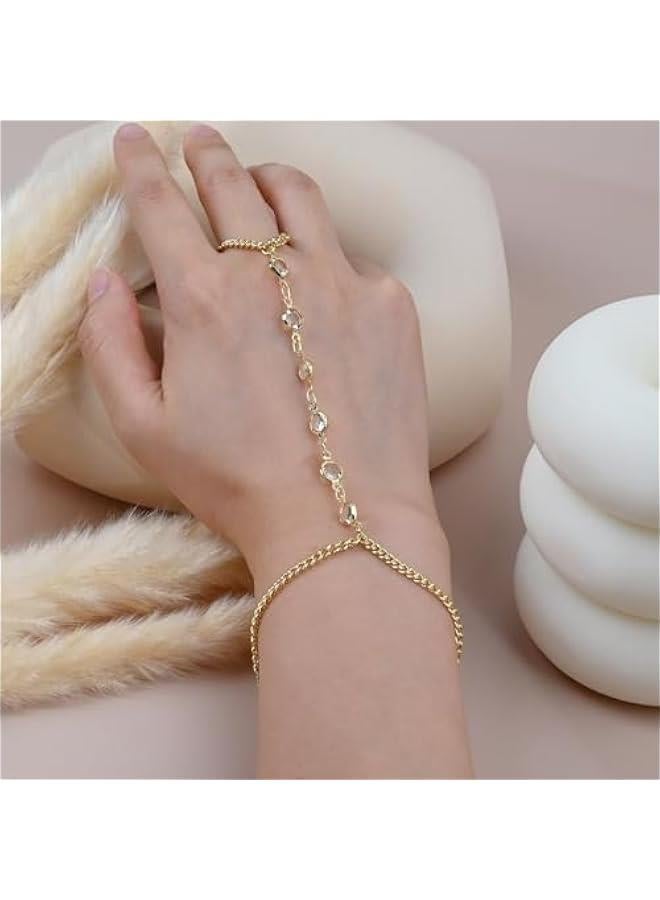 Gold Hand Chain Bracelet with CZ Ring Bracelet Hand Chain for Women Adjustable Finger Ring Bracelet for Gift - Image 5