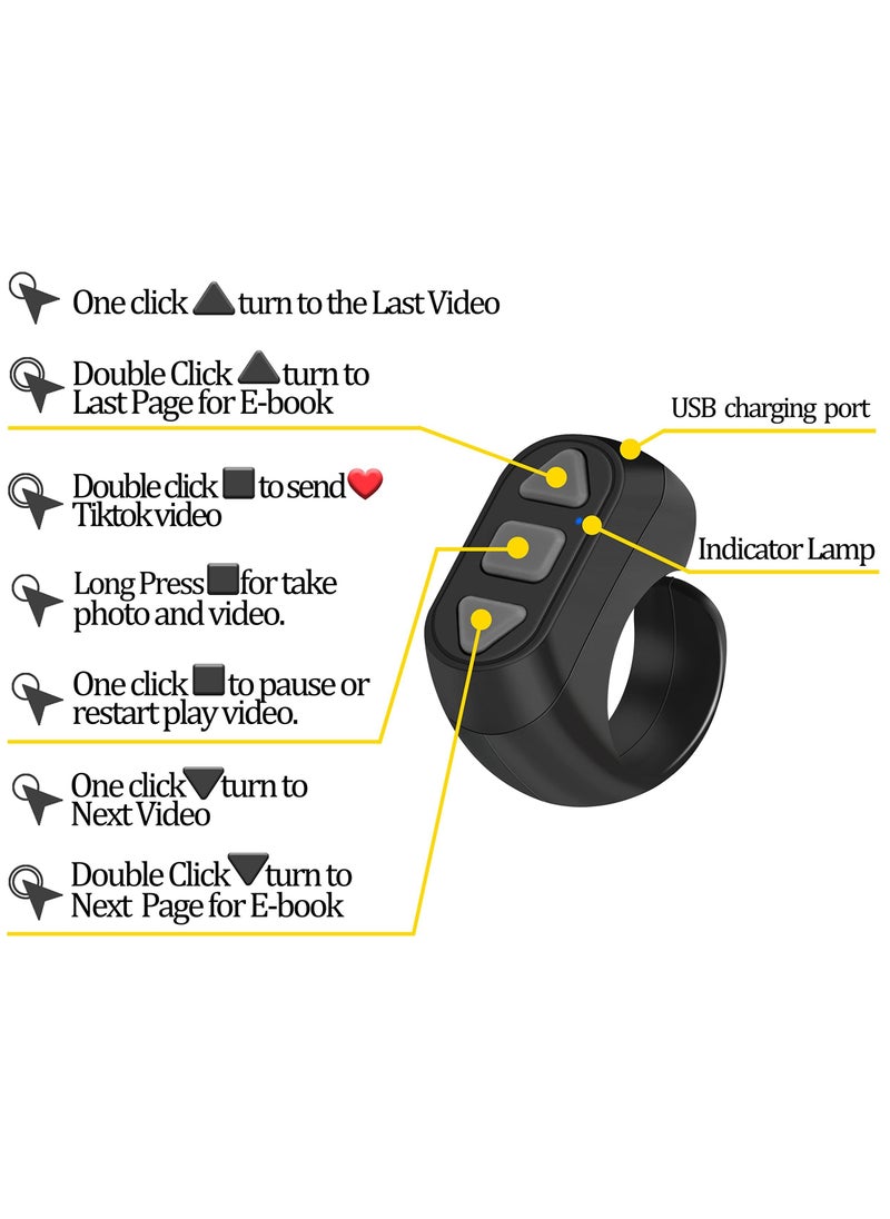 Generic - Remote Control for TikTok, Kindle App Page Turner, Bluetooth Camera Video Recording, Tik Tok Scrolling Ring for Sending on iPhone, iPad, iOS, Android Camera Remote Shutter Selfie Button, Black. - Image 1