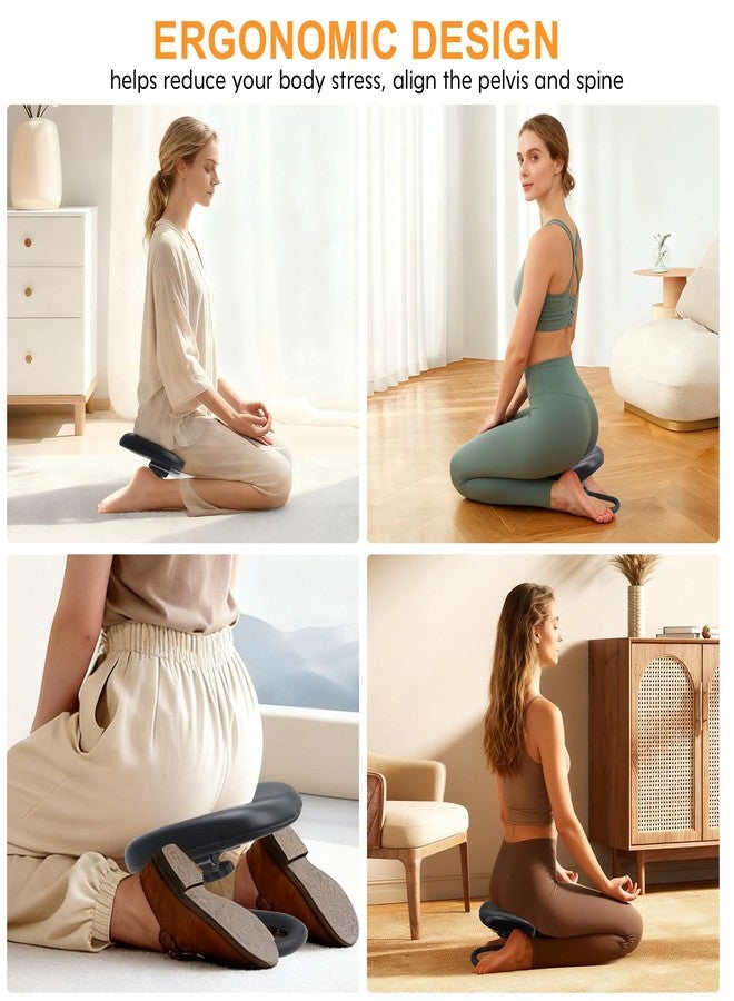 Engorgio Meditation Bench Black, Adjustable Height Meditation Chair, Kneeling Meditation Stool, Seiza Chair, Prayer Bench with Cushion for Home Studio Portable Non-Slip Yoga Stool. - Image 5
