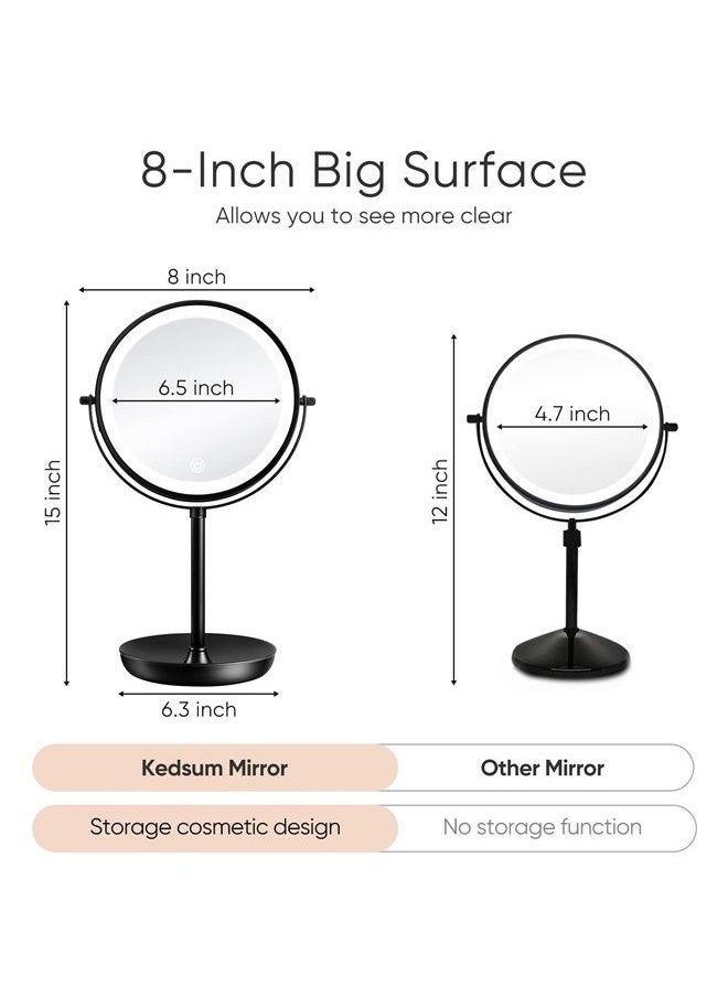 KEDSUM Rechargeable 1X/10X Magnifying Mirror with Light, 8" Lighted Makeup Mirror Double Sided Magnifying Vanity Mirror with 3 Color Lights, Brightness Adjustable, Cosmetic Mirror with Storage Tray  - Image 5