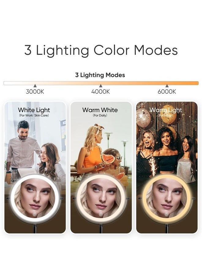KEDSUM Rechargeable 1X/10X Magnifying Mirror with Light, 8" Lighted Makeup Mirror Double Sided Magnifying Vanity Mirror with 3 Color Lights, Brightness Adjustable, Cosmetic Mirror with Storage Tray  - Image 2