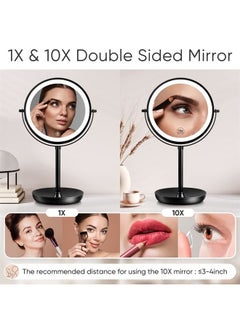 KEDSUM Rechargeable 1X/10X Magnifying Mirror with Light, 8" Lighted Makeup Mirror Double Sided Magnifying Vanity Mirror with 3 Color Lights, Brightness Adjustable, Cosmetic Mirror with Storage Tray  - Image 4