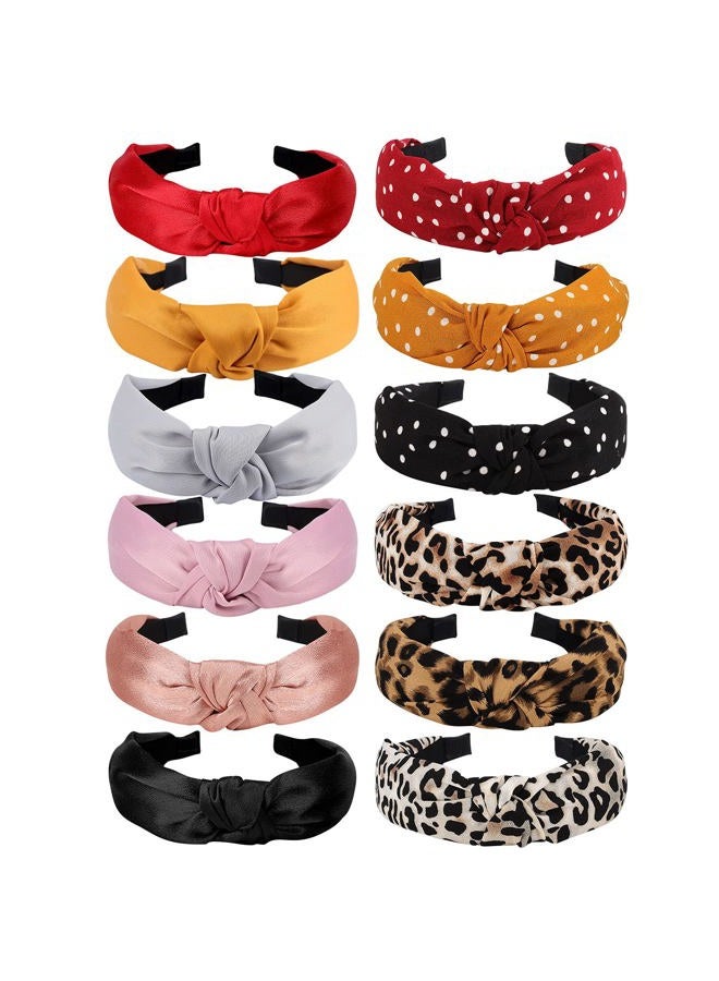 Velscrun Headbands for Women 12 Pack Head Bands Hair Fashion Knotted Elastic Turban Boho Bandeau for Washing Face - Image 1