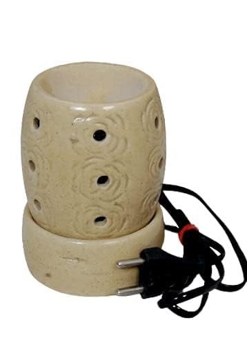 SUNSHINE GLOBAL SOURCE SUNSHINE GLOBAL SOURCE Ceramic Gulab Aroma Electric Diffuser Burner with 10ml Rose Aroma Oil for Living Room Bedroom Decoration Items Grey Color 