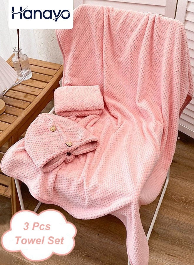 Hanayo مجموعة من 3 قطع من المناشف لحمام الوجه والشعر - مجموعة مناشف ناعمة سريعة الامتصاص وصديقة للبشرة تشمل مناشف الحمام والوجه والشعر (وردي) - Image 1