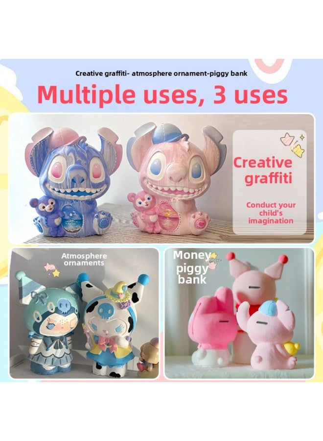 Large Nine-tailed Fox Plaster Doll Colored Piggy Bank Diy Handmade Painted White Embryo Doll Graffiti Fox Ceramic-Color:Nine-tailed Fox + Magic Hat Kulomi❤-large Size [true Gypsum] Free 2 Coloring Sets