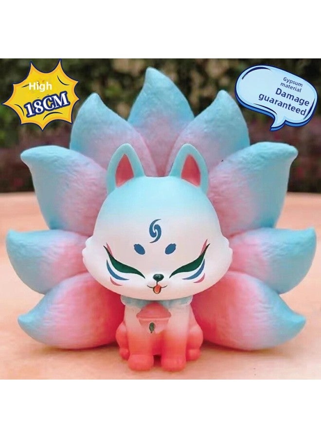 Large Nine-tailed Fox Plaster Doll Colored Piggy Bank Diy Handmade Painted White Embryo Doll Graffiti Fox Ceramic-Color:Nine-tailed Fox + Magic Hat Kulomi❤-large Size [true Gypsum] Free 2 Coloring Sets