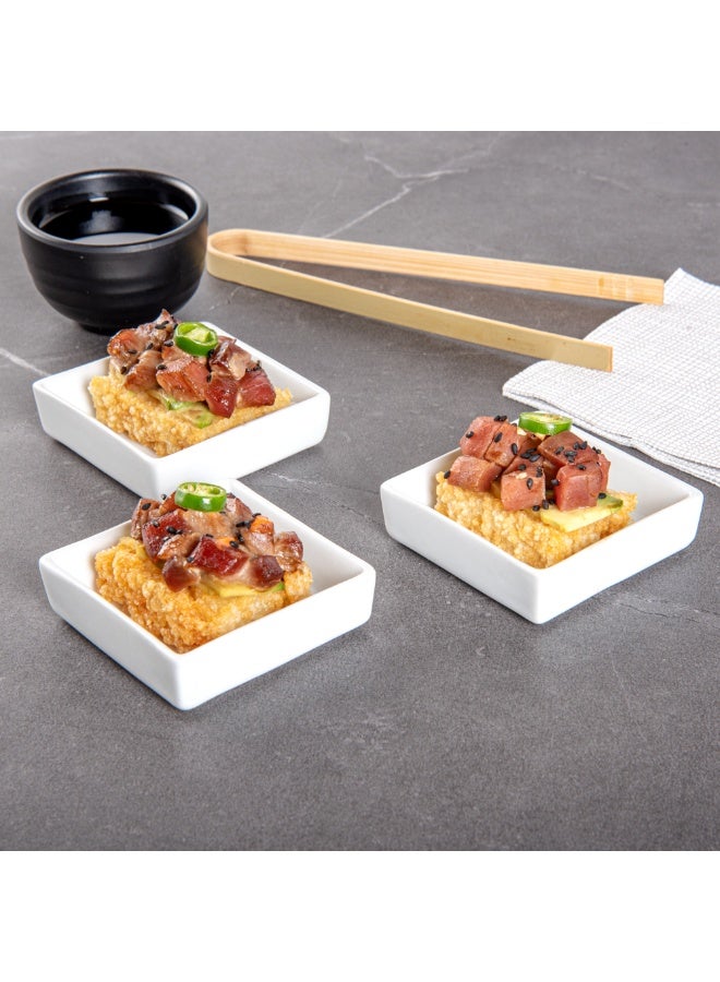 Restaurantware أطباق صغيرة بحجم 2.5 بوصة، 10 أطباق صلصة مربعة آمنة للاستخدام في الفرن - آمنة للاستخدام في الميكروويف، لتقديم المقبلات، الحلويات، أو التوابل، أطباق تذوق من البورسلين الأبيض، للعينات أو الحصص الفردية - Image 3