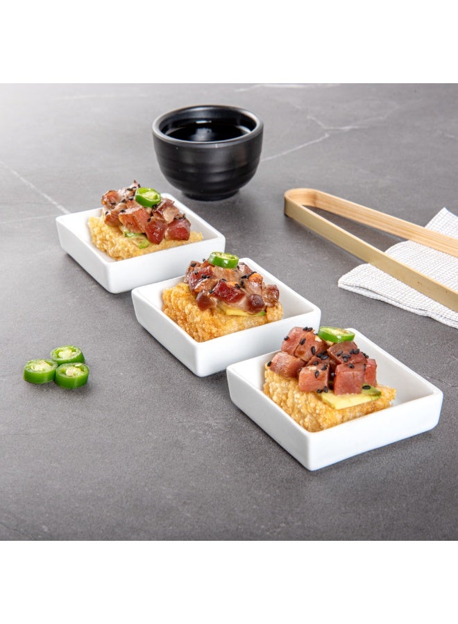 Restaurantware أطباق صغيرة بحجم 2.5 بوصة، 10 أطباق صلصة مربعة آمنة للاستخدام في الفرن - آمنة للاستخدام في الميكروويف، لتقديم المقبلات، الحلويات، أو التوابل، أطباق تذوق من البورسلين الأبيض، للعينات أو الحصص الفردية - Image 4