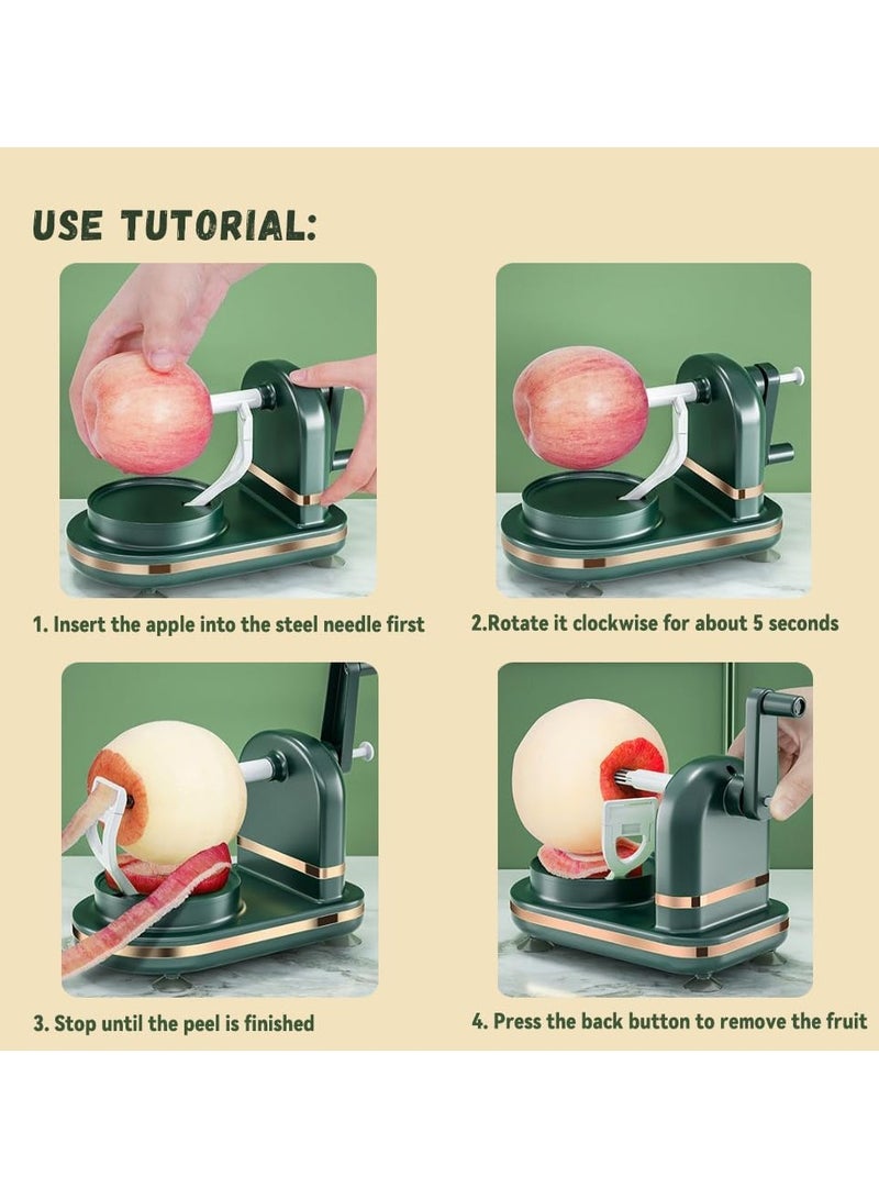Upgrades Automatic Apple Peele Pear Peele, Manual Rotating Kitchen Gadget Apple Slicer And Corer Peelers For Kitche, Stable and Convenient Stable Suction Cup 1 Splitter (Dark green)  - Image 3