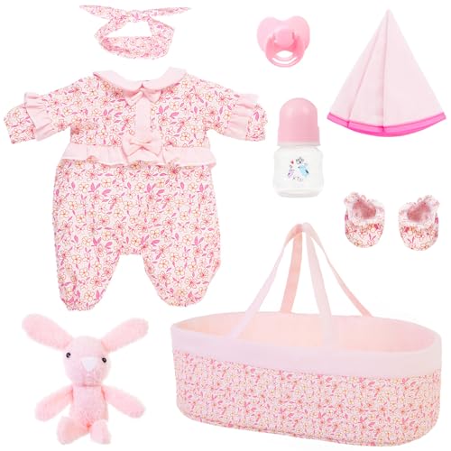 18INDC 8 Pcs Baby Doll Clothes Accessories Set with Bassinet for 17 22 Reborn Dolls - Image 1