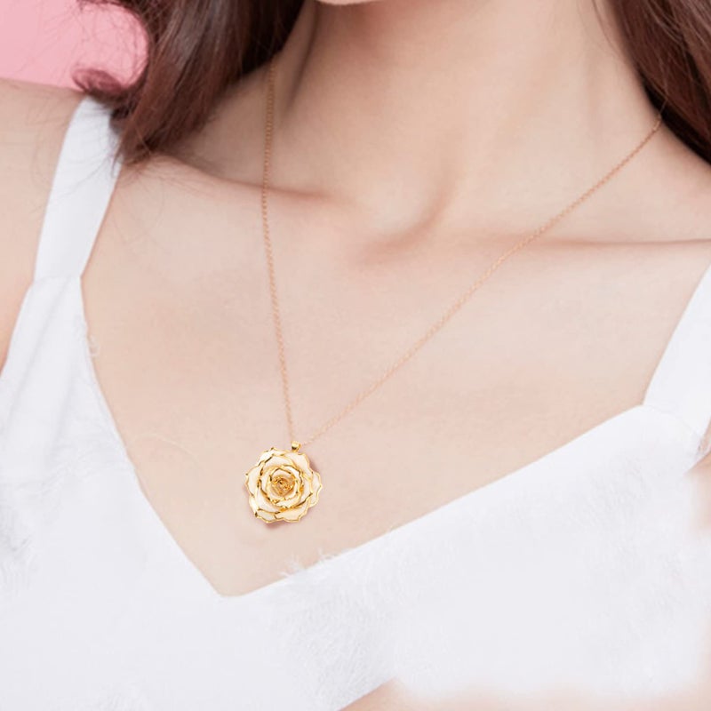 AliveRose Gold-Plated Necklace Gifts for Women, 24K Gold-Plated Real Rose Pendant Necklace Mothers Day Anniversaries Birthday Christmas Valentine's Day Gifts for Her (Ivory) - Image 5