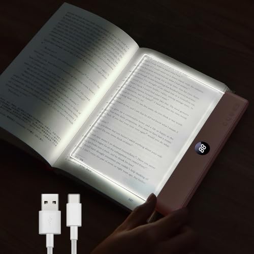 VEEKI Book Light, Rechargeable Clear LED Flat Reading Light with 3 Colors & Timer, Dimmable Panel Plate Lamp Book Full Page Light for Reading in Bed at Night, Funny Gifts for Readers Kids Women Men (Pink) - Image 1