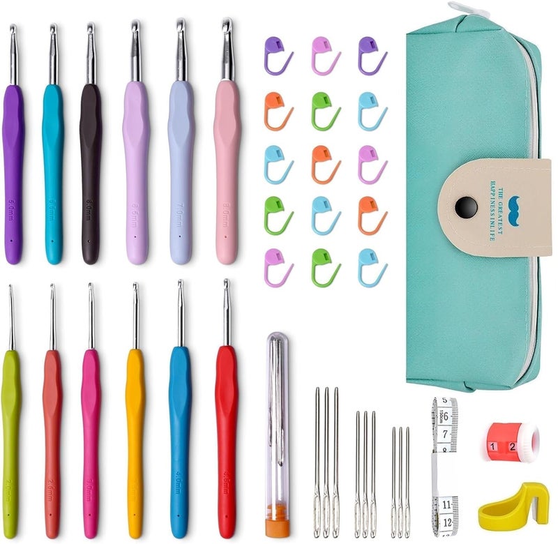 WebWares 32pcs Crochet Kit Set Full Size Crochet Needles Knitting Craft Weaving Yarn Sewing Tools Kit Crochet Needle Kits for Beginners Adults Embroidery Needle with Case