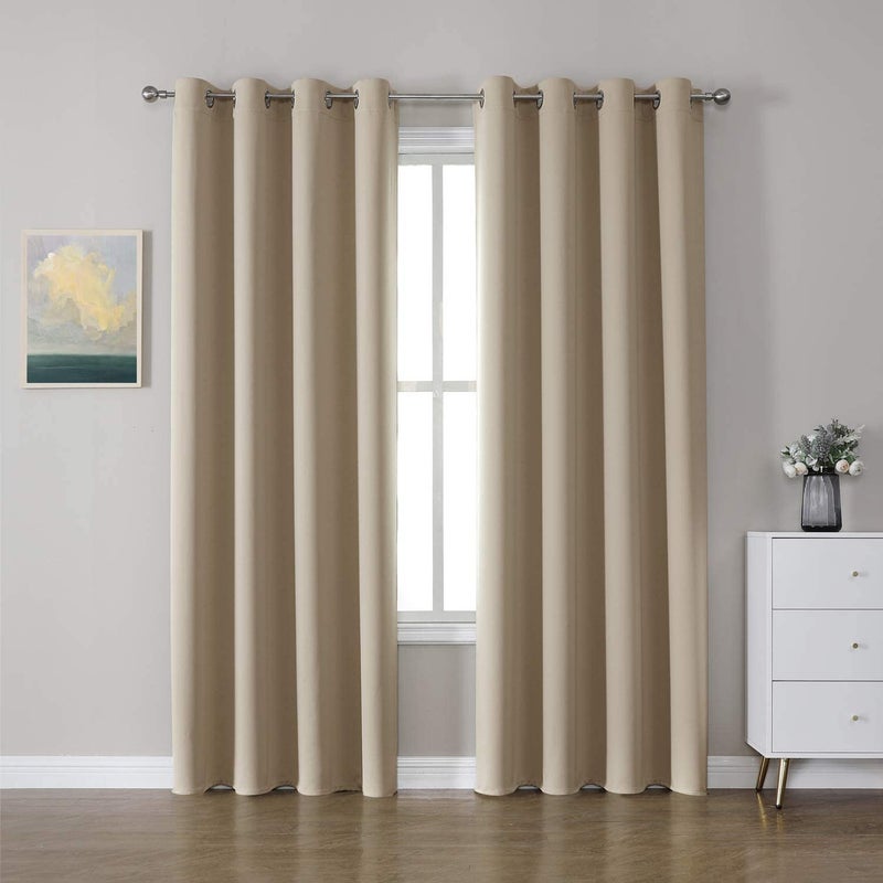 CUCRAF Beige Blackout Curtains 84 inch Length 2 Panels Set  Room Darkening Curtains & Drapes for Living Room Bedroom  Thermal Insulated Light Blocking Grommet Window Curtain (W52 x L84 Inch) - Image 1