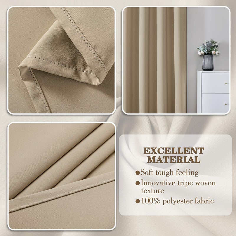 CUCRAF Beige Blackout Curtains 84 inch Length 2 Panels Set  Room Darkening Curtains & Drapes for Living Room Bedroom  Thermal Insulated Light Blocking Grommet Window Curtain (W52 x L84 Inch) - Image 5