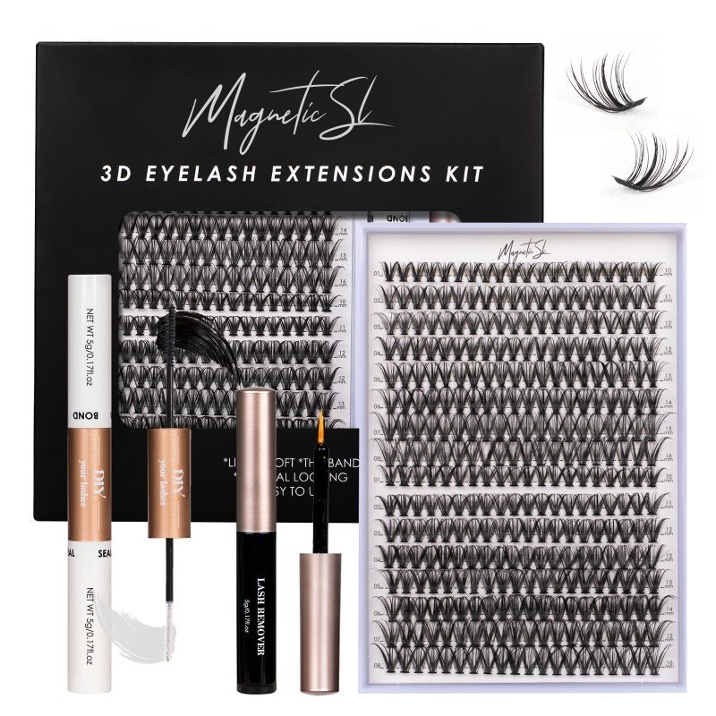 Magnetic SL طقم تمديد الرموش DIY مع 320 قطعة من الرموش الفردية مجموعات 30D 40D D Curl مع أداة التطبيق وملصق الرموش ومزيل الغراء