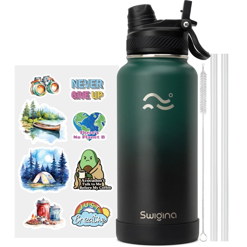 Swigina Insulated Water Bottle with Silicone Boot (36hrs Cold/18hrs Hot) - DIY Stickers, [2-in-1 Lid], BPA Free, 32 oz - Image 1